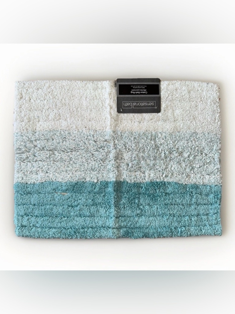 Sensational Bath Plush Two-Tone Aqua and Cream Bath Mat